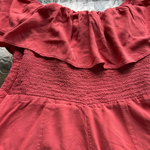 ASOS Red Ruffled Off-Shoulder Jumpsuit - Picture 2 of 5